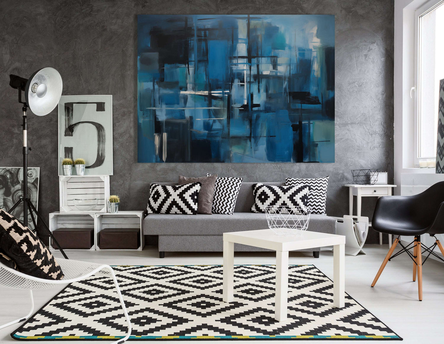 Blue and Black Abstract with Rain Grey - Canvas Print - Artoholica Ready to Hang Canvas Print