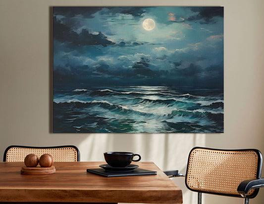 Blue Moon Over Stormy Seas - Canvas Print - Artoholica Ready to Hang Canvas Print