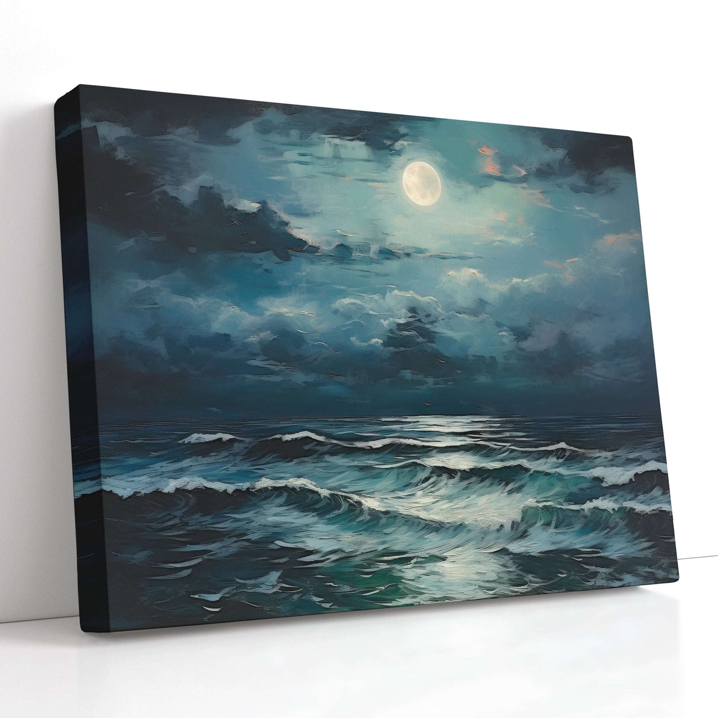 Blue Moon Over Stormy Seas - Canvas Print - Artoholica Ready to Hang Canvas Print