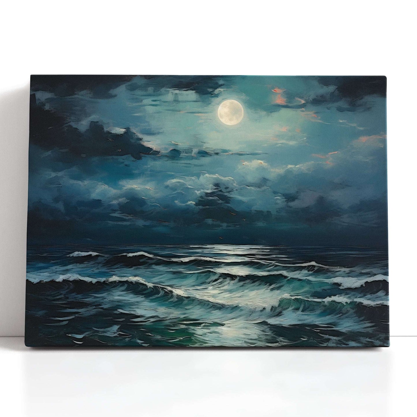 Blue Moon Over Stormy Seas - Canvas Print - Artoholica Ready to Hang Canvas Print