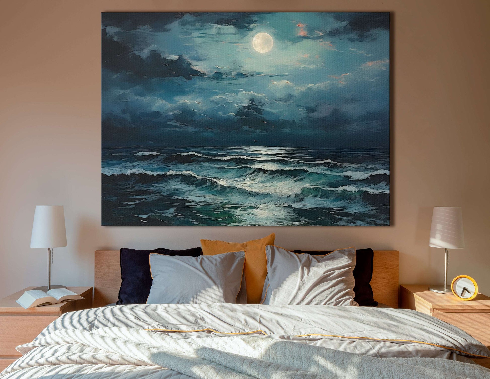 Blue Moon Over Stormy Seas - Canvas Print - Artoholica Ready to Hang Canvas Print