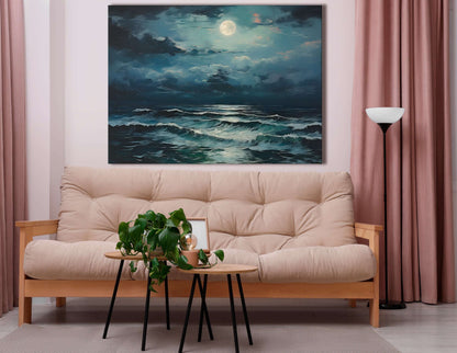 Blue Moon Over Stormy Seas - Canvas Print - Artoholica Ready to Hang Canvas Print