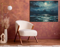 Blue Moon Over Stormy Seas - Canvas Print - Artoholica Ready to Hang Canvas Print