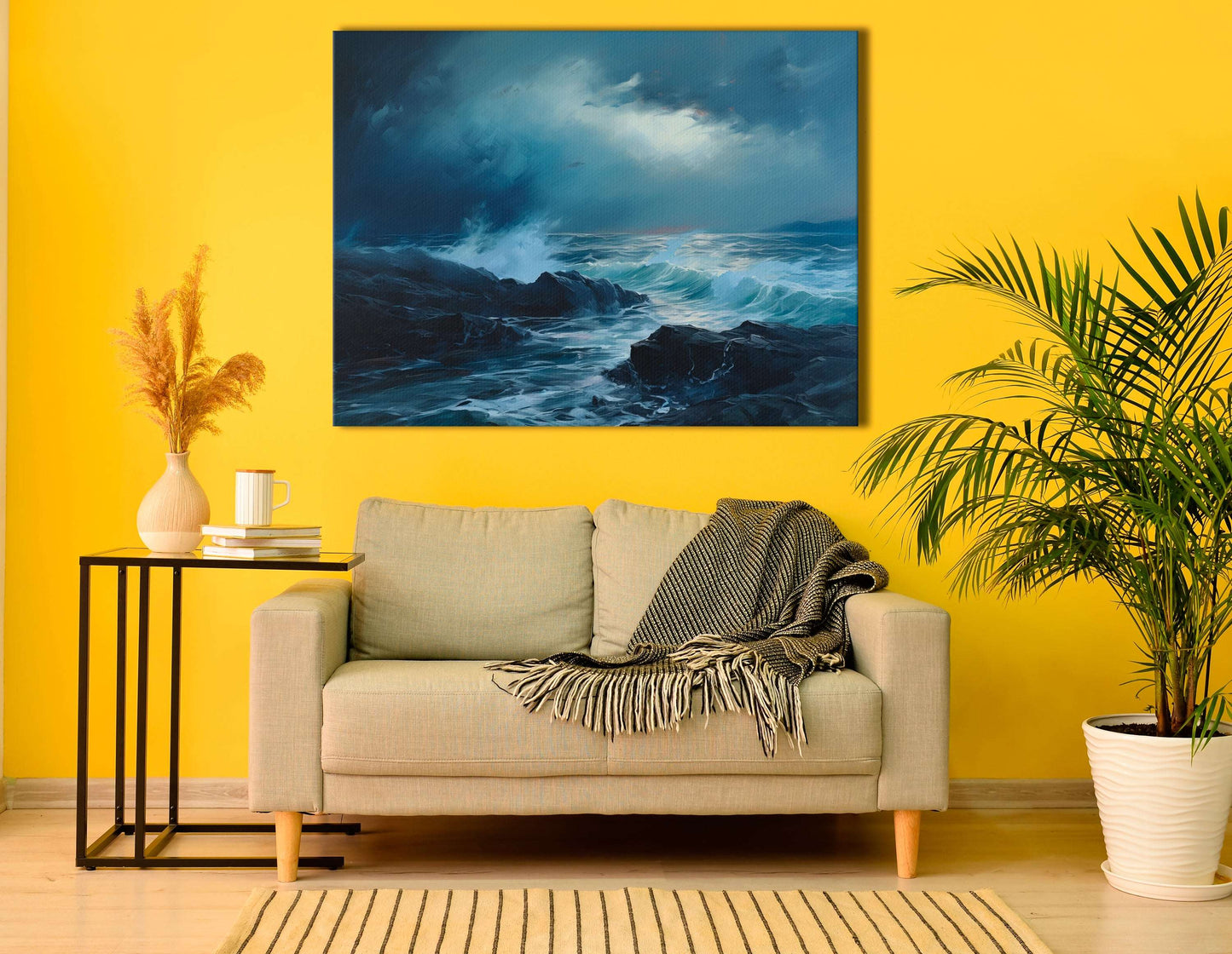 Blue Sea Waves Striking the Coast - Canvas Print - Artoholica Ready to Hang Canvas Print