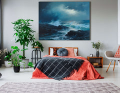 Blue Sea Waves Striking the Coast - Canvas Print - Artoholica Ready to Hang Canvas Print