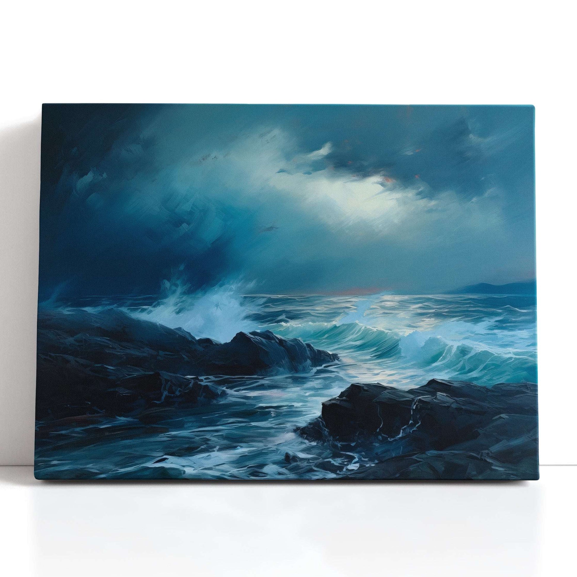 Blue Sea Waves Striking the Coast - Canvas Print - Artoholica Ready to Hang Canvas Print