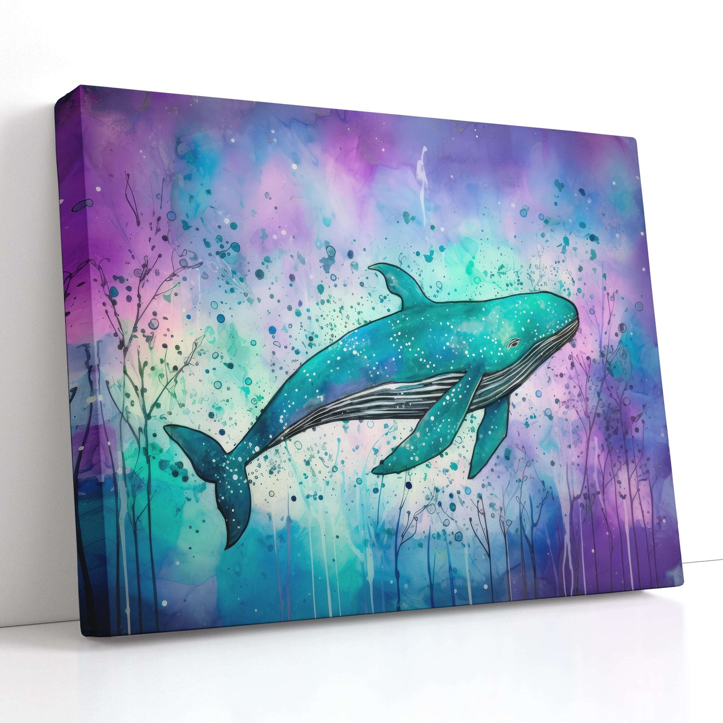 Blue Whale on Aquamarine & Purple - Canvas Print - Artoholica Ready to Hang Canvas Print