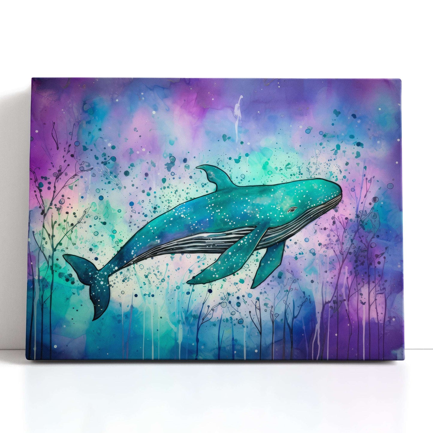 Blue Whale on Aquamarine & Purple - Canvas Print - Artoholica Ready to Hang Canvas Print