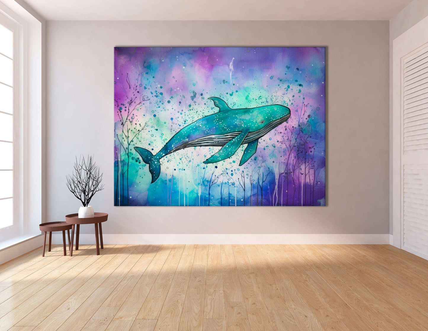 Blue Whale on Aquamarine & Purple - Canvas Print - Artoholica Ready to Hang Canvas Print