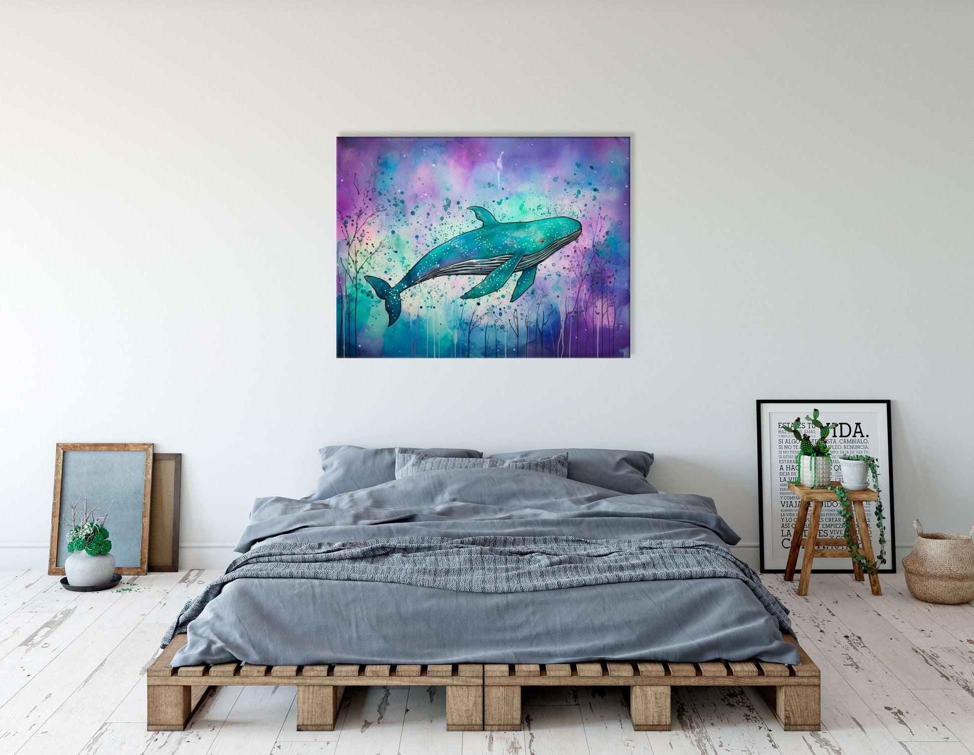 Blue Whale on Aquamarine & Purple - Canvas Print - Artoholica Ready to Hang Canvas Print