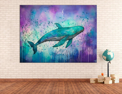 Blue Whale on Aquamarine & Purple - Canvas Print - Artoholica Ready to Hang Canvas Print