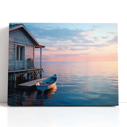 Boat at White Boathouse - Canvas Print - Artoholica Ready to Hang Canvas Print