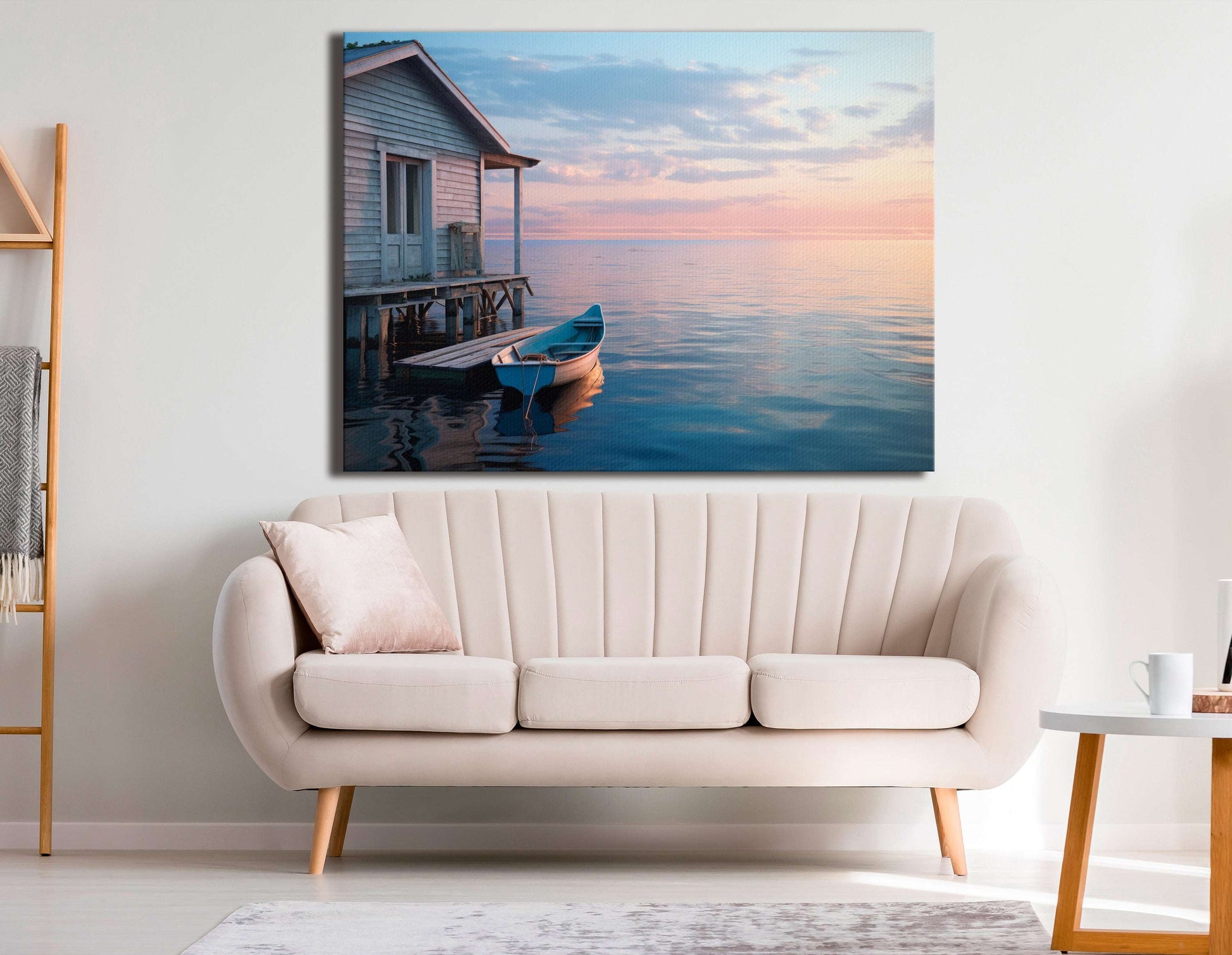 Boat at White Boathouse - Canvas Print - Artoholica Ready to Hang Canvas Print