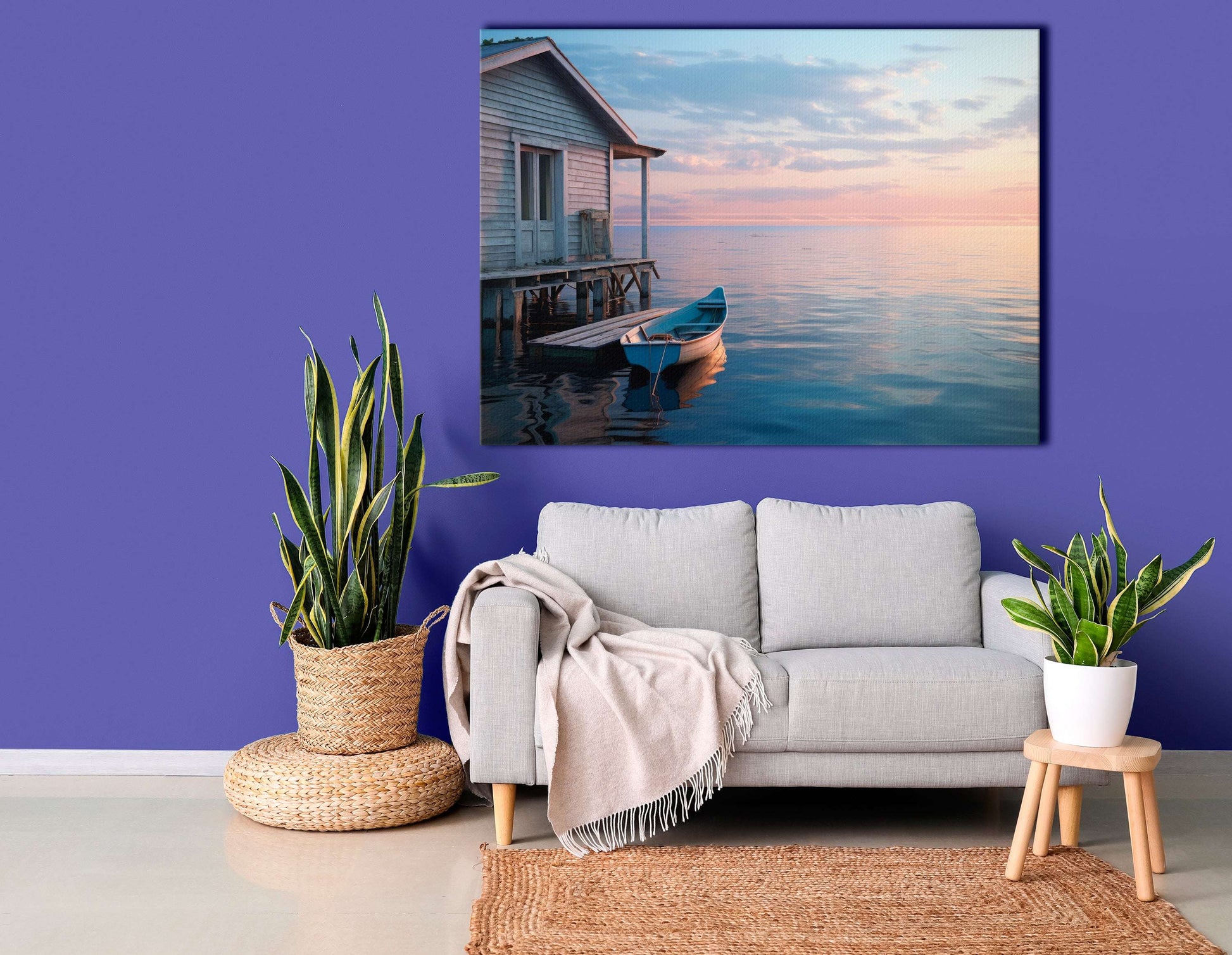 Boat at White Boathouse - Canvas Print - Artoholica Ready to Hang Canvas Print