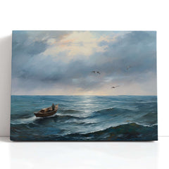Boat Journeying under a Grey Sky - Canvas Print - Artoholica Ready to Hang Canvas Print