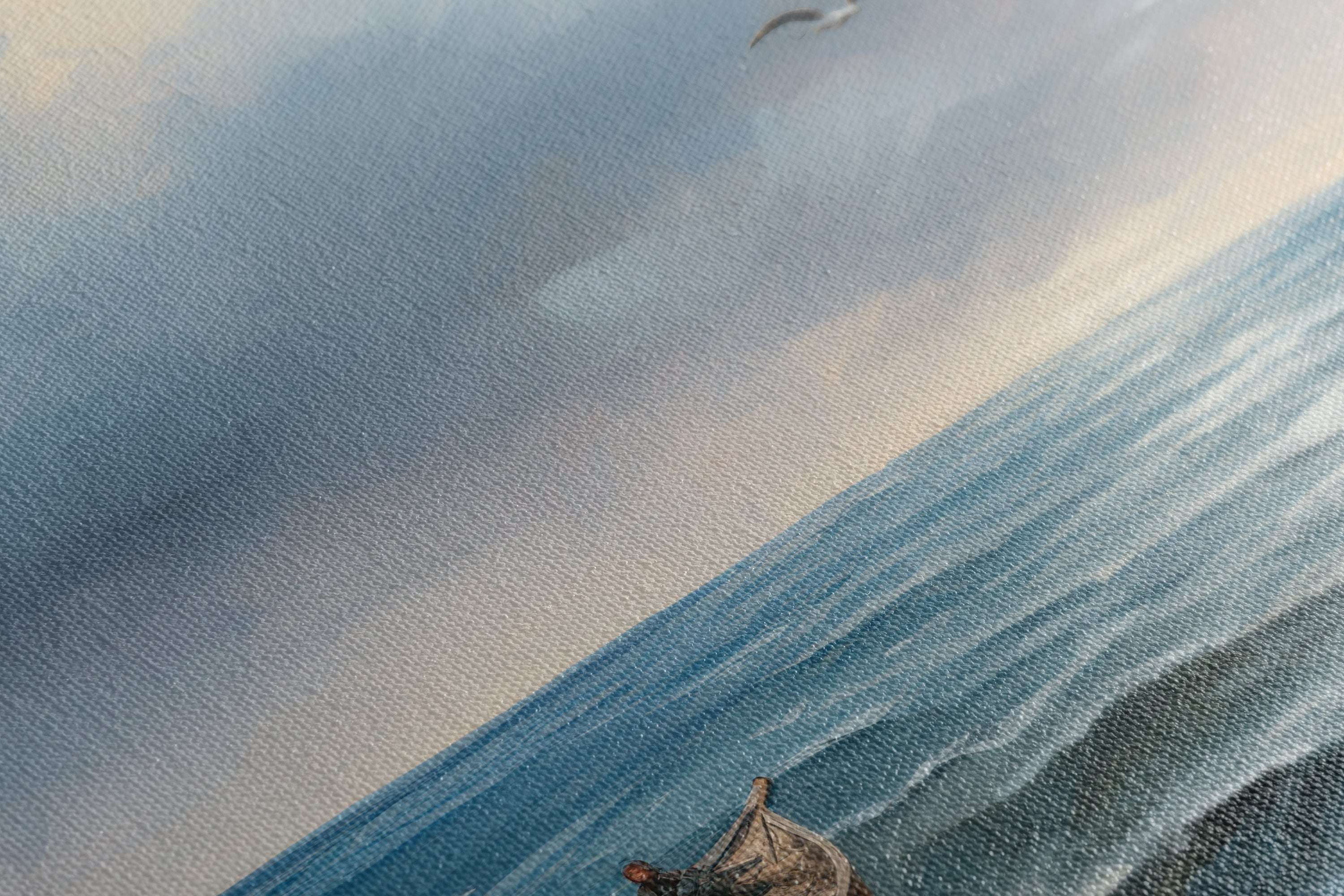 Boat Journeying under a Grey Sky - Canvas Print - Artoholica Ready to Hang Canvas Print