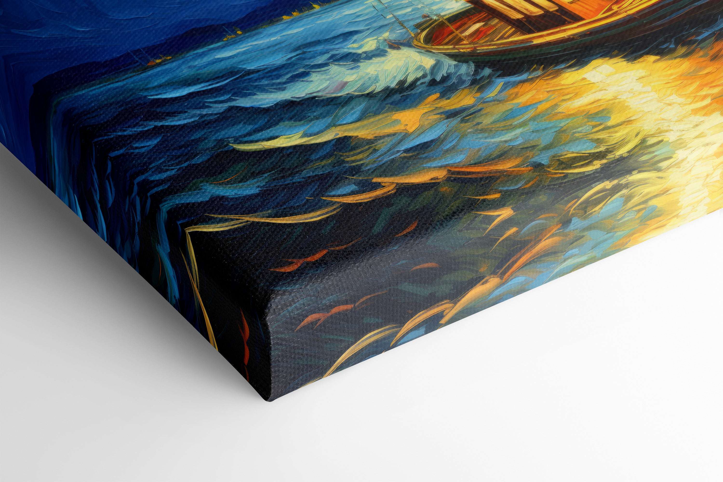 Boat Struggling Against Turbulent Blue Waves - Canvas Print - Artoholica Ready to Hang Canvas Print