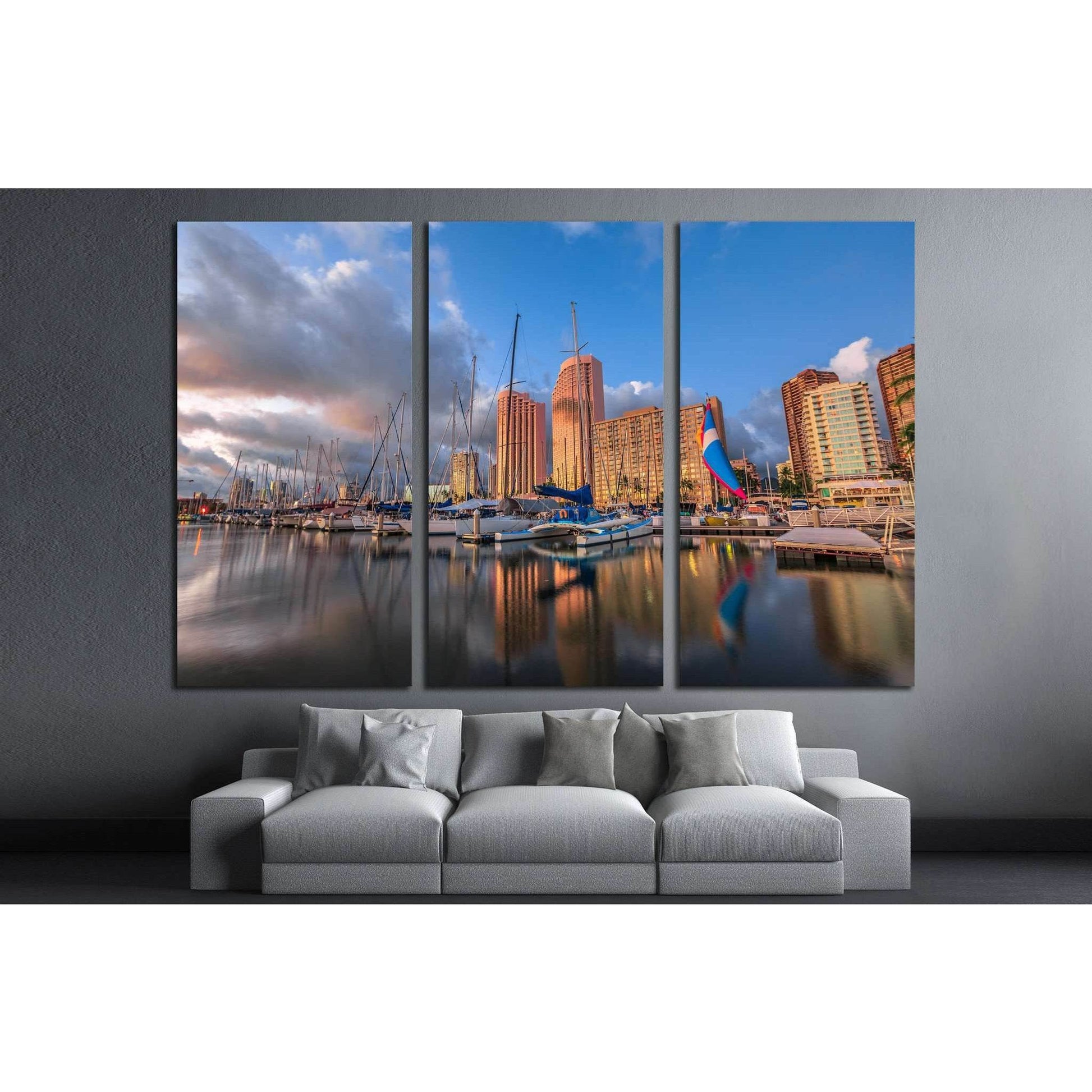 Boats and yachts, Ala Wai Harbor, Hawaii and Honolulu skyline №1731 Ready to Hang Canvas PrintCanvas art arrives ready to hang, with hanging accessories included and no additional framing required. Every canvas print is hand-crafted, made on-demand at our