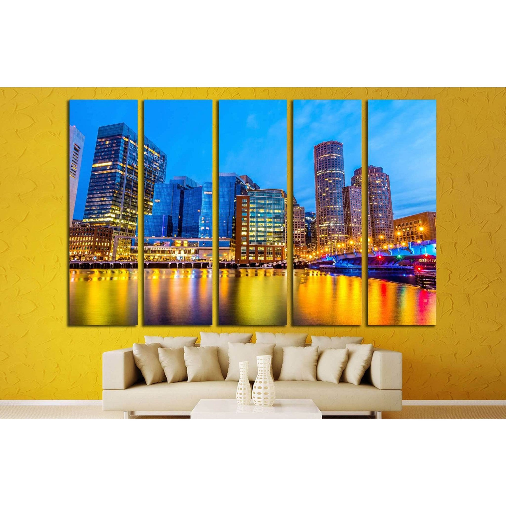 Boston Harbor and Financial District at twilight in Boston, Massachusetts №1684 Ready to Hang Canvas PrintCanvas art arrives ready to hang, with hanging accessories included and no additional framing required. Every canvas print is hand-crafted, made on-d