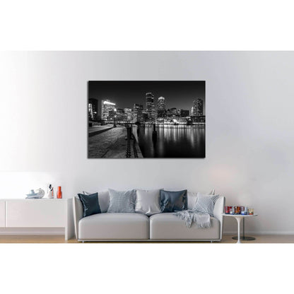 Boston Harbor at night in Black and White. Massachusetts, USA №2143 Ready to Hang Canvas PrintCanvas art arrives ready to hang, with hanging accessories included and no additional framing required. Every canvas print is hand-crafted, made on-demand at our