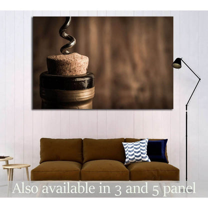 Bottle of wine with corkscrew on wooden background №1922 Ready to Hang Canvas PrintCanvas art arrives ready to hang, with hanging accessories included and no additional framing required. Every canvas print is hand-crafted, made on-demand at our workshop a