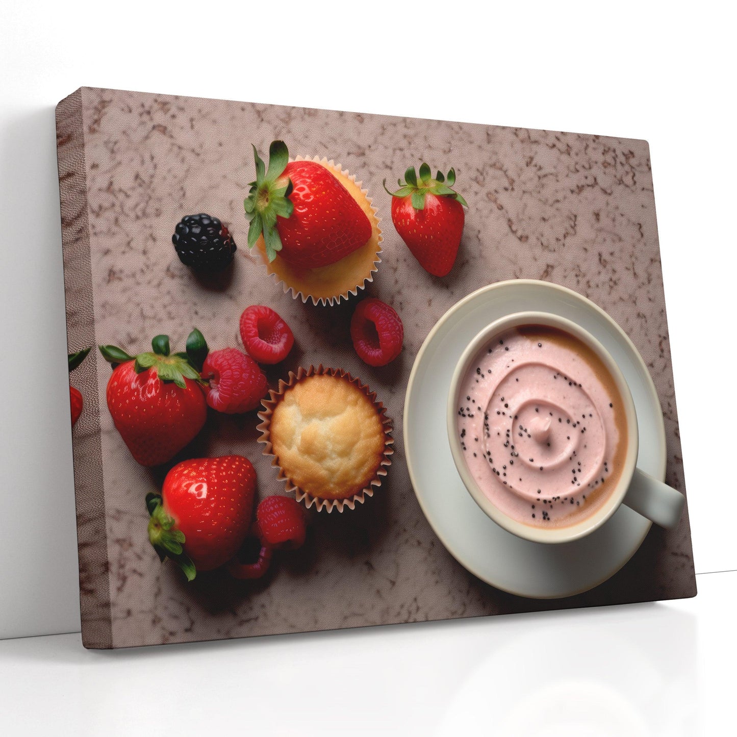 Breakfast Bliss: Coffee, Strawberries, and Cupcake - Canvas Print - Artoholica Ready to Hang Canvas Print