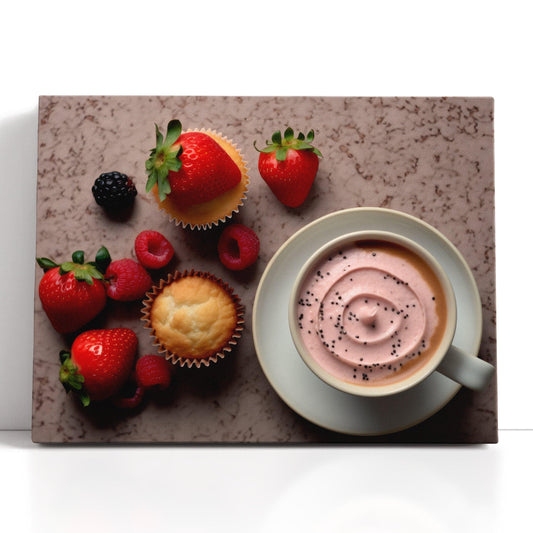 Breakfast Bliss: Coffee, Strawberries, and Cupcake - Canvas Print - Artoholica Ready to Hang Canvas Print