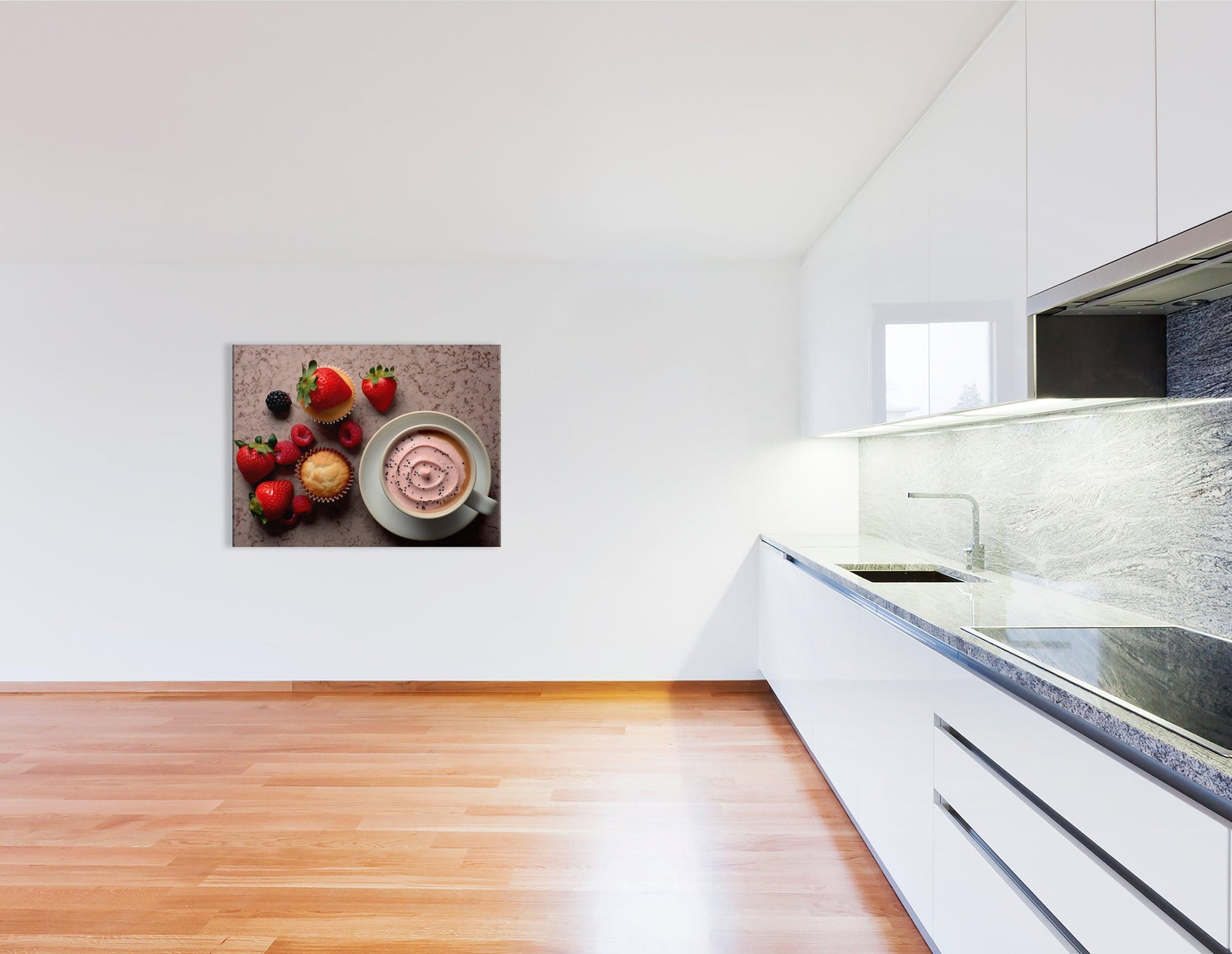 Breakfast Bliss: Coffee, Strawberries, and Cupcake - Canvas Print - Artoholica Ready to Hang Canvas Print