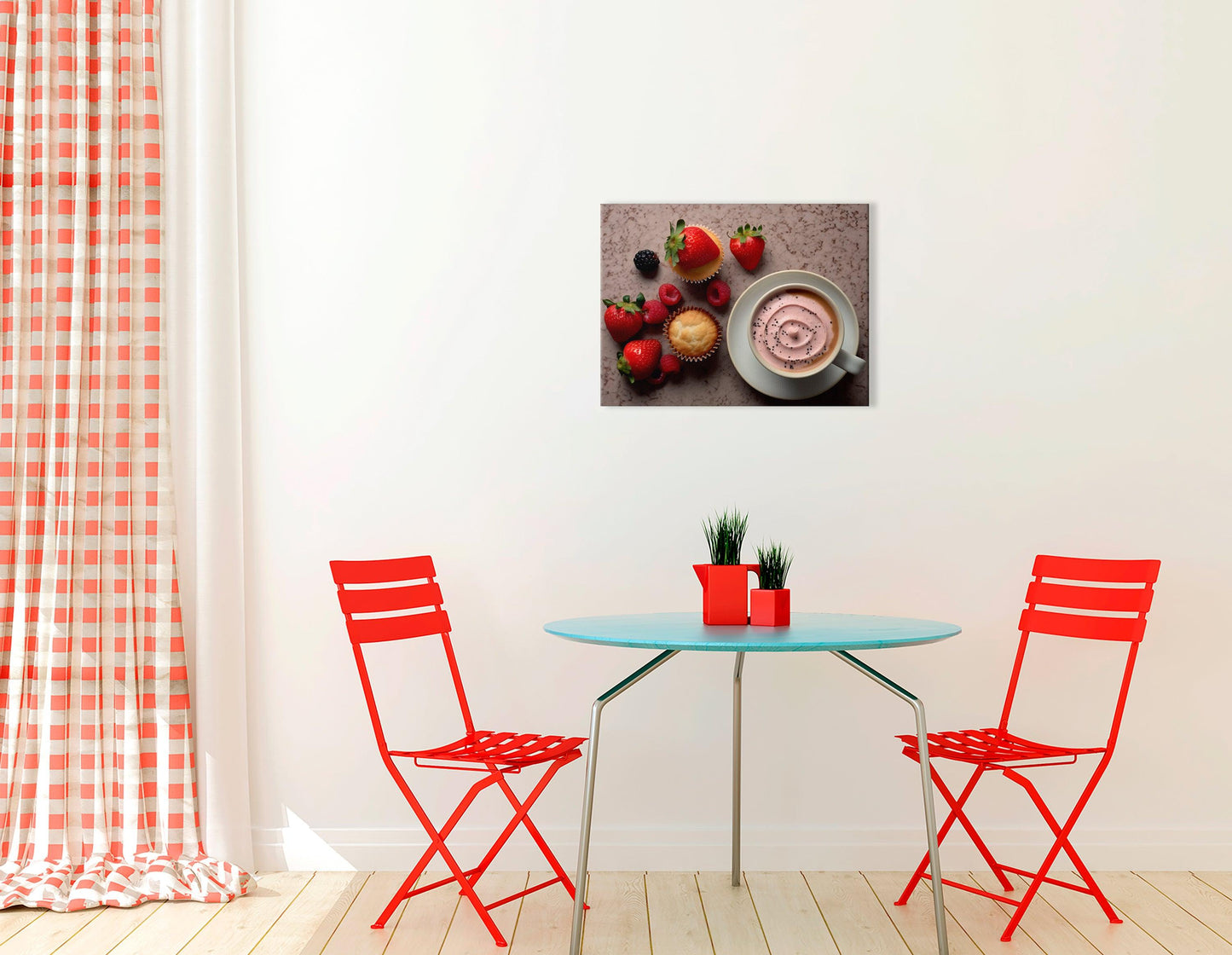 Breakfast Bliss: Coffee, Strawberries, and Cupcake - Canvas Print - Artoholica Ready to Hang Canvas Print