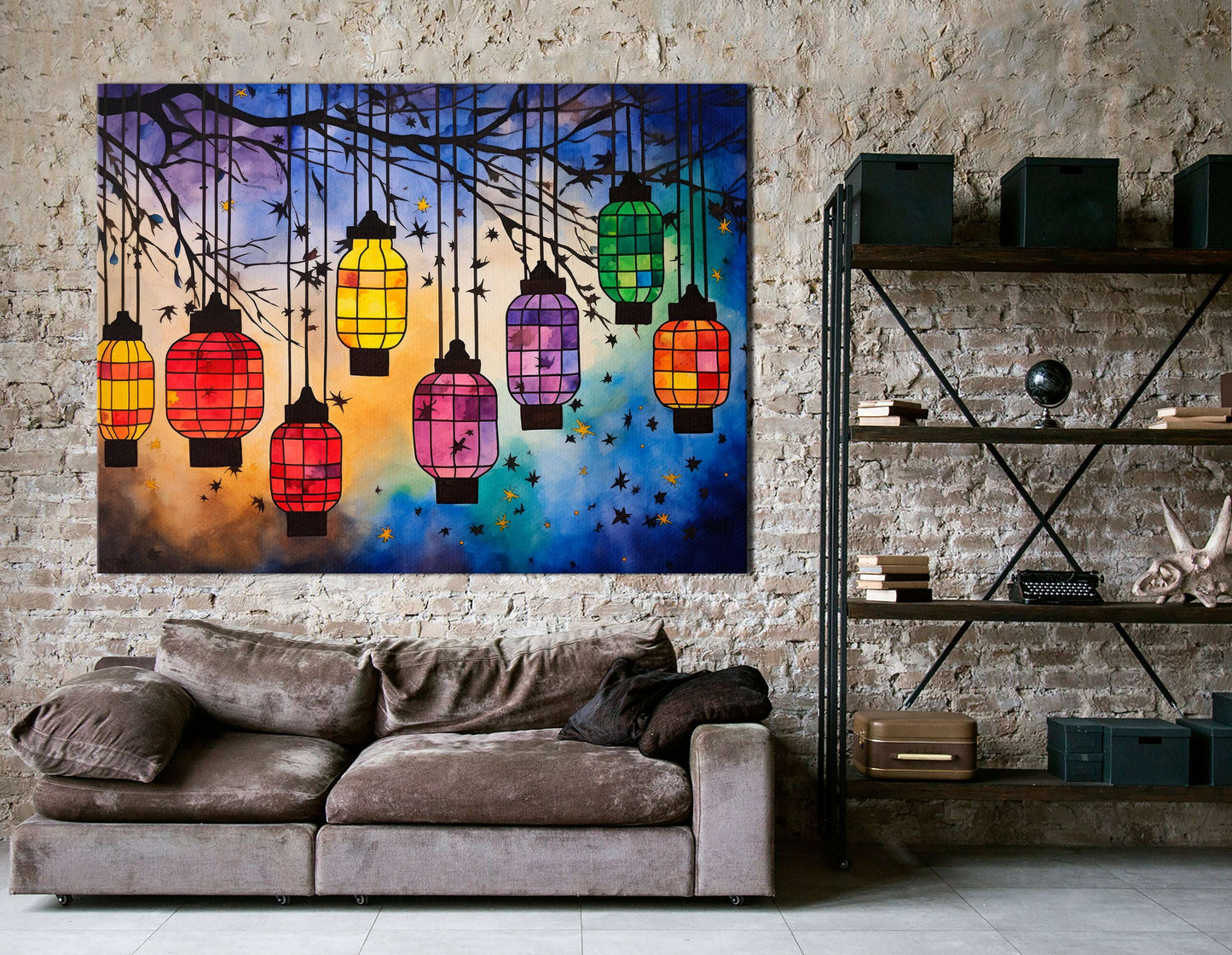 Bright Lanterns Hanging on a Branch - Canvas Print - Artoholica Ready to Hang Canvas Print