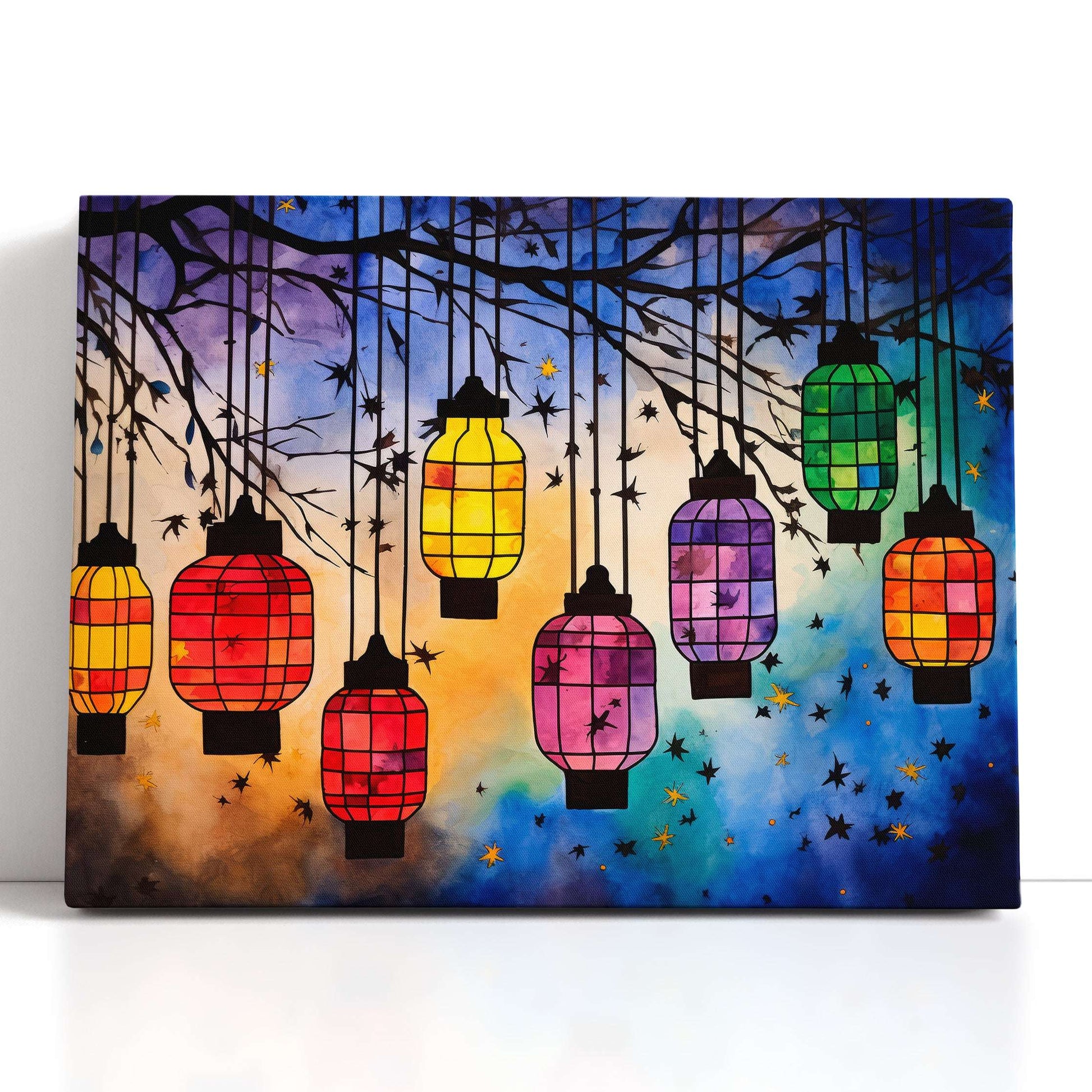 Bright Lanterns Hanging on a Branch - Canvas Print - Artoholica Ready to Hang Canvas Print