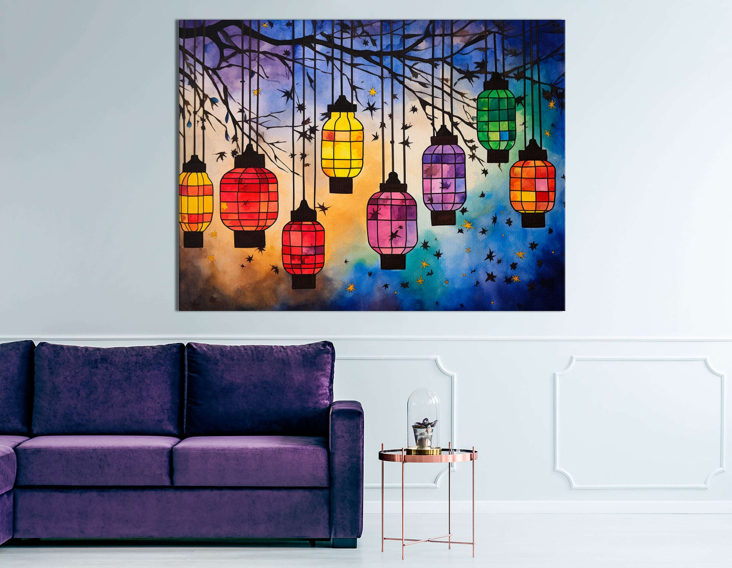 Bright Lanterns Hanging on a Branch - Canvas Print - Artoholica Ready to Hang Canvas Print