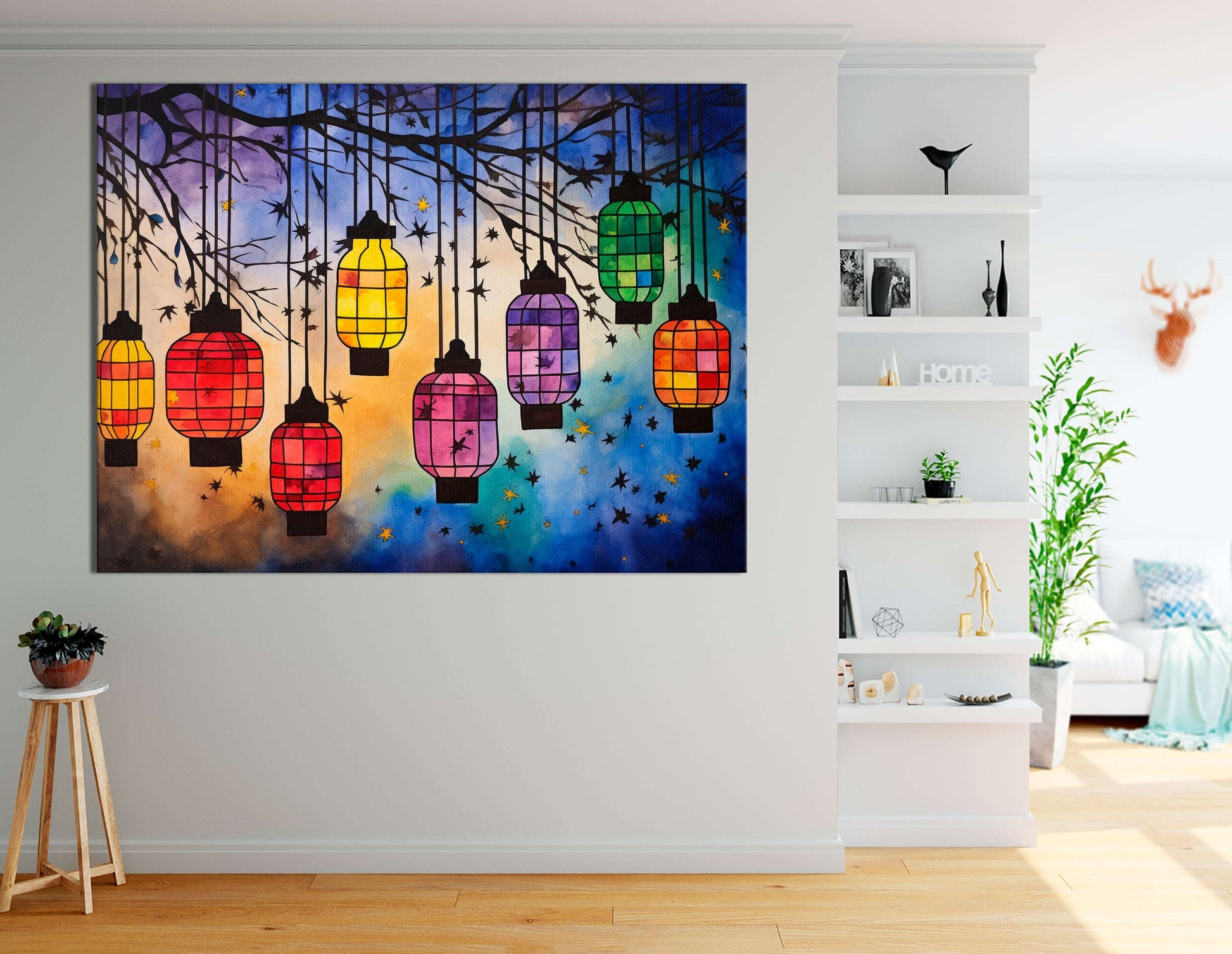 Bright Lanterns Hanging on a Branch - Canvas Print - Artoholica Ready to Hang Canvas Print