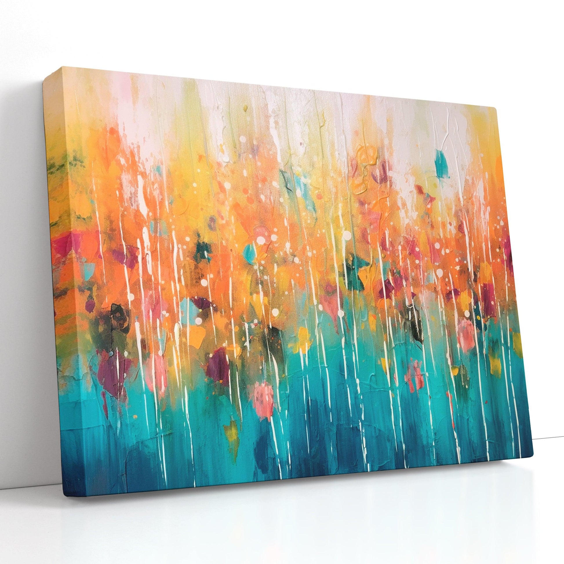 Bright Teal and Amber Splatters - Canvas Print - Artoholica Ready to Hang Canvas Print