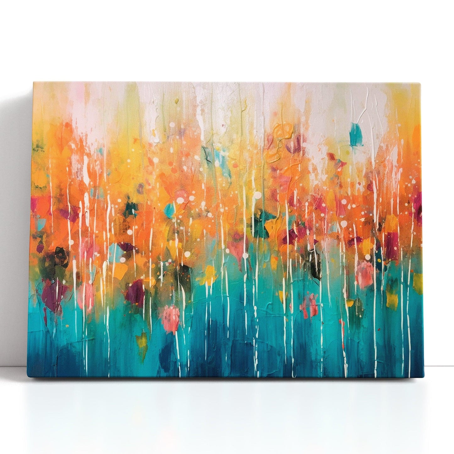 Bright Teal and Amber Splatters - Canvas Print - Artoholica Ready to Hang Canvas Print