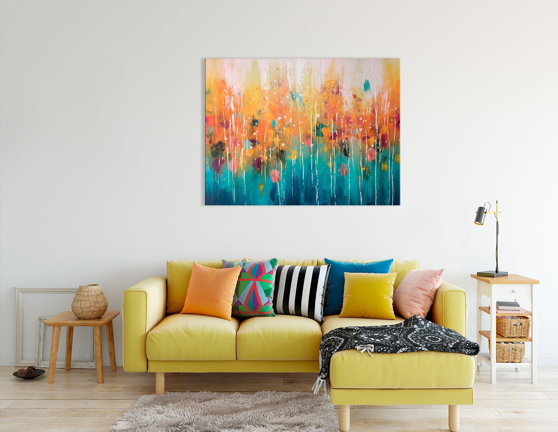 Bright Teal and Amber Splatters - Canvas Print - Artoholica Ready to Hang Canvas Print