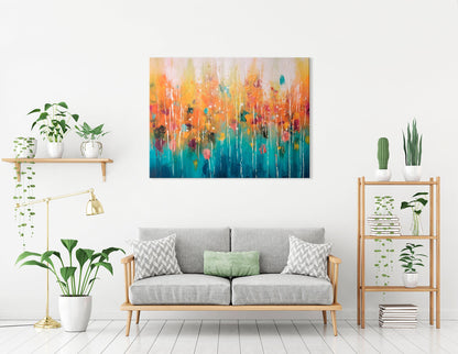 Bright Teal and Amber Splatters - Canvas Print - Artoholica Ready to Hang Canvas Print