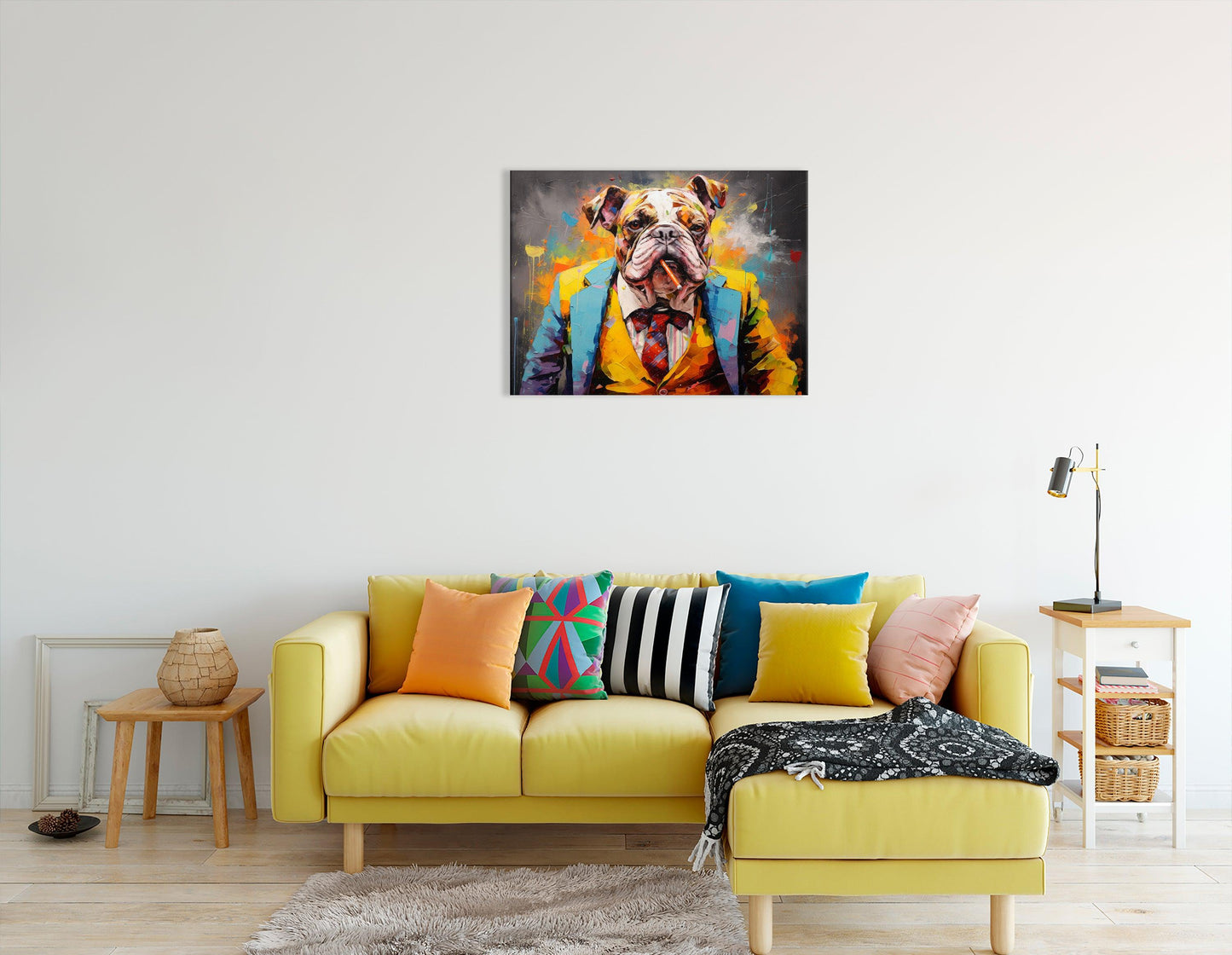 Bulldog in a Suit and Tie, Smoking a Cigar - Canvas Print - Artoholica Ready to Hang Canvas Print