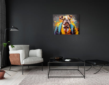 Bulldog in a Suit and Tie, Smoking a Cigar - Canvas Print - Artoholica Ready to Hang Canvas Print