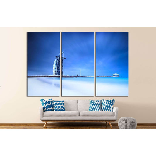 Burj Al Arab hotel on Jumeirah beach in Dubai, modern architecture, luxury beach resort, summer vacation and tourism concept №2268 Ready to Hang Canvas PrintCanvas art arrives ready to hang, with hanging accessories included and no additional framing requ