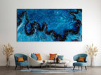 Deep Blue Abstract Canvas Print – Modern Marble Wall Art, Ocean Themed Art, Contemporary Wall Decor for Living Room , Blue Abstract Prints