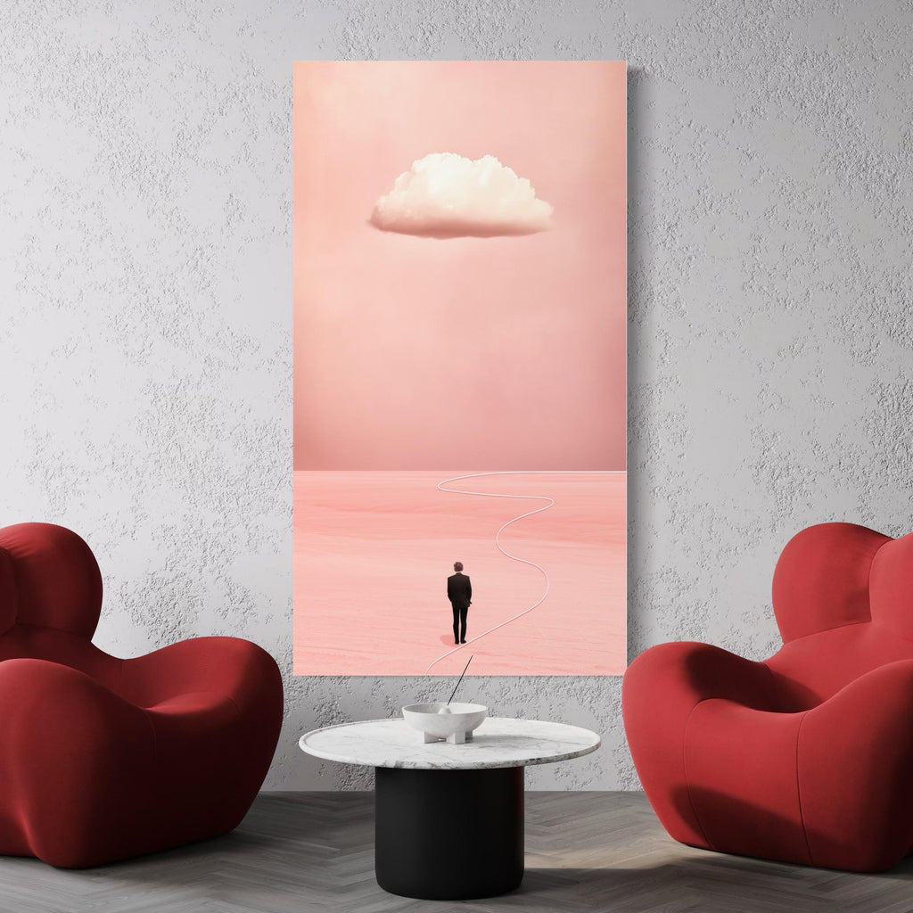 Blush Pink Cloud Wall Art - Minimalist Surreal Print Over the Bed Decor, Peach Abstract Artwork for Bedroom, Dreamy Above Bed Cloud Wall Art
