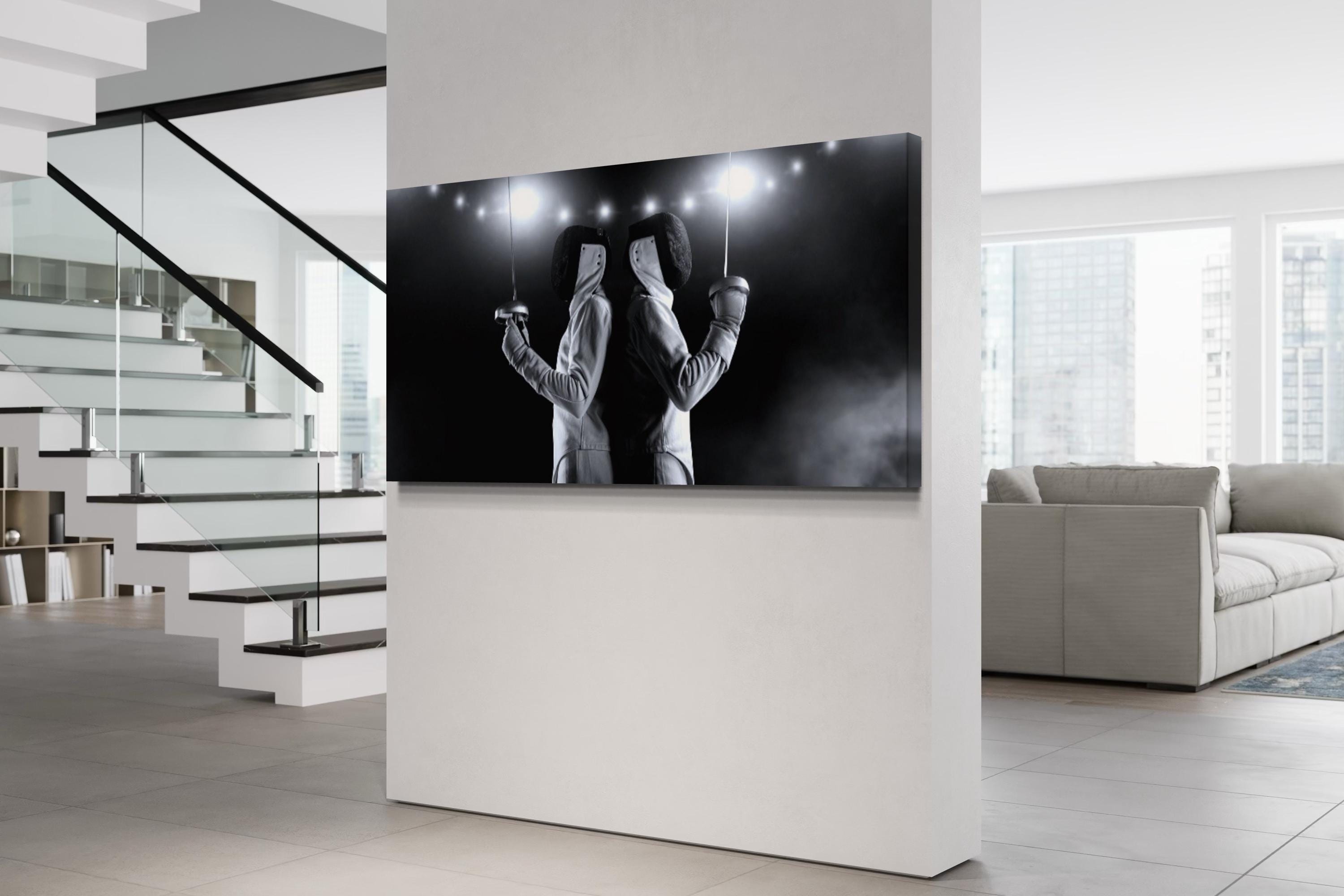 Fencing Canvas Print, Black and White Sports Art, Duel B&W Wall Decor, Fencing Athlete Artwork, Large Fencer Wall Decor, Art Print Gift Idea