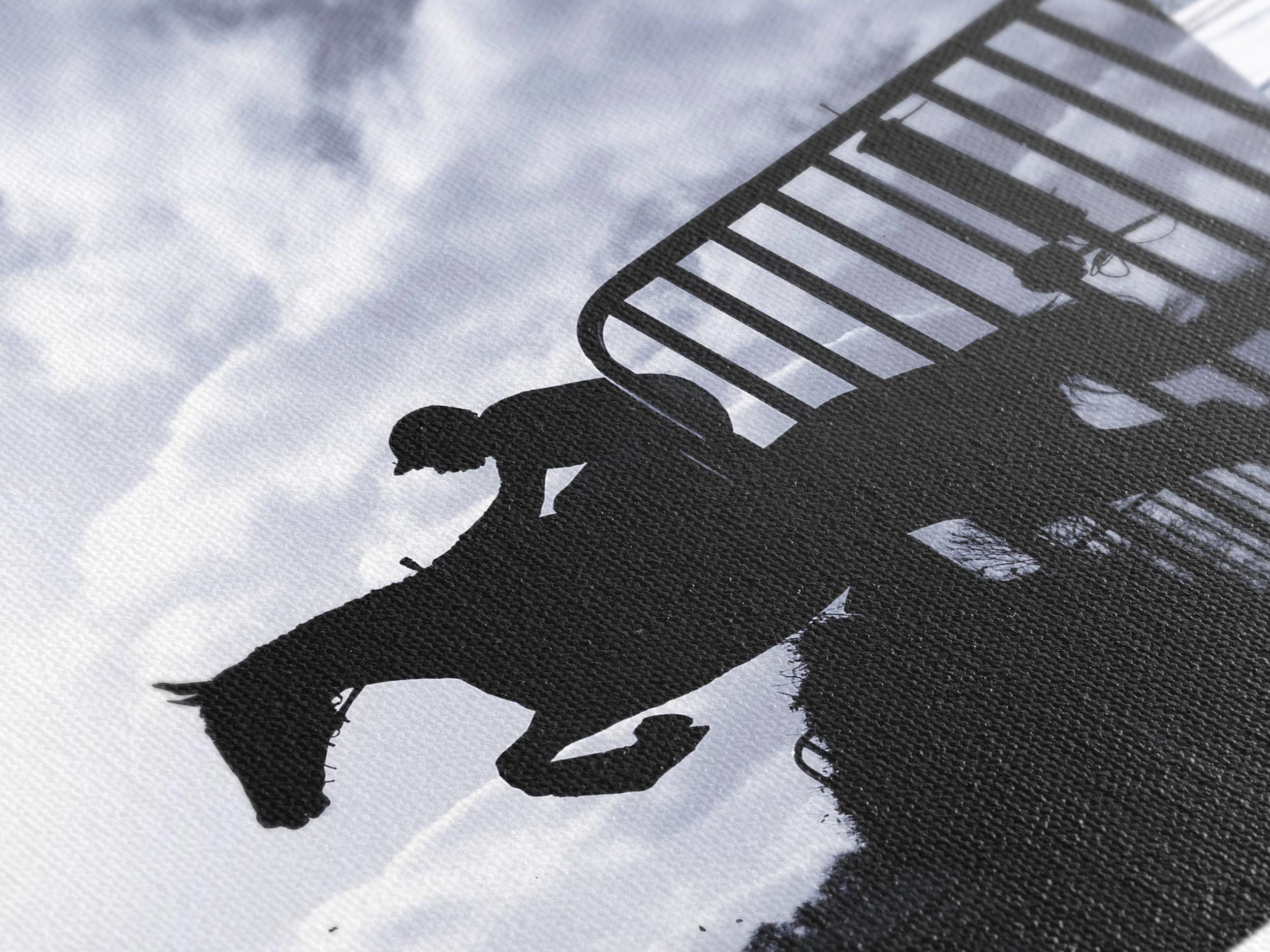 Large Silhouette Horse Canvas Print, Equestrian Jumping Wall Art, XXL Racehorse in Motion Artwork, Dynamic Equestrian Canvas for Home Decor