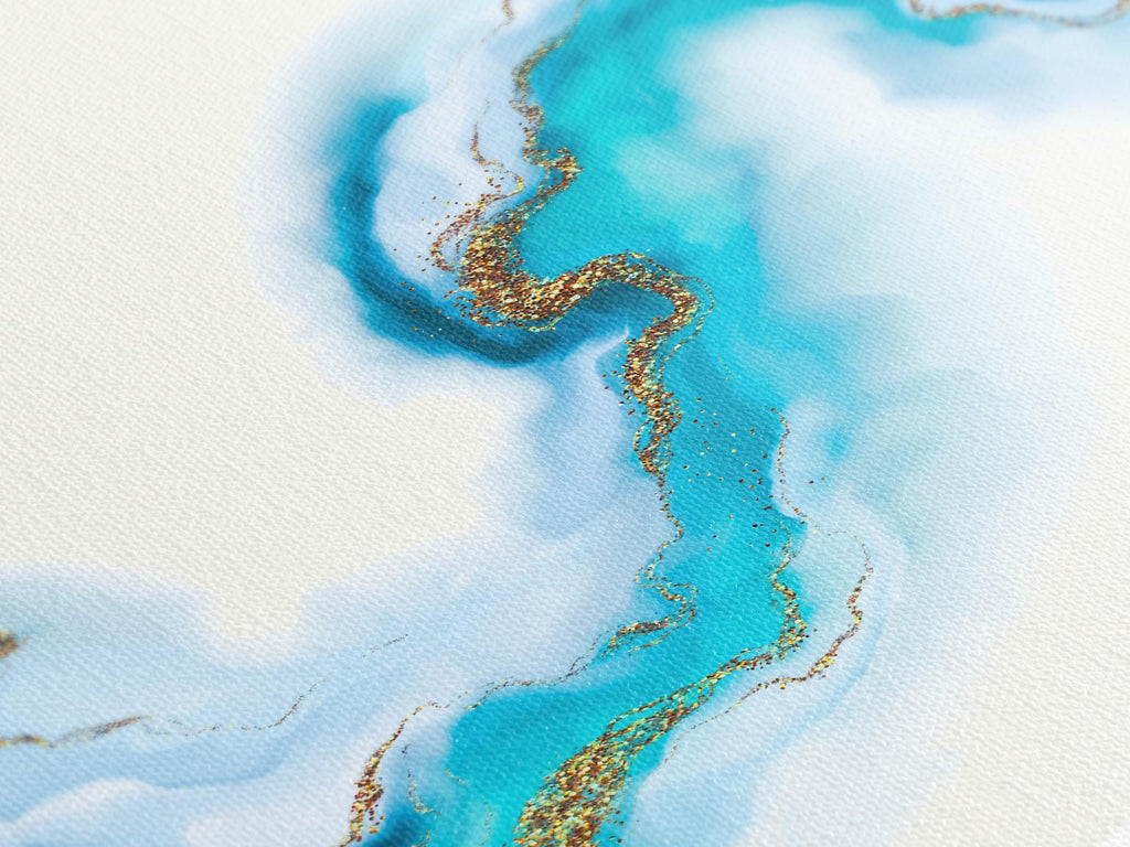 Abstract Blue and Gold Canvas Print, Large Fluid Wall Decor, Modern Minimalist Artwork, Ocean-Inspired Abstract Painting, Contemporary Art