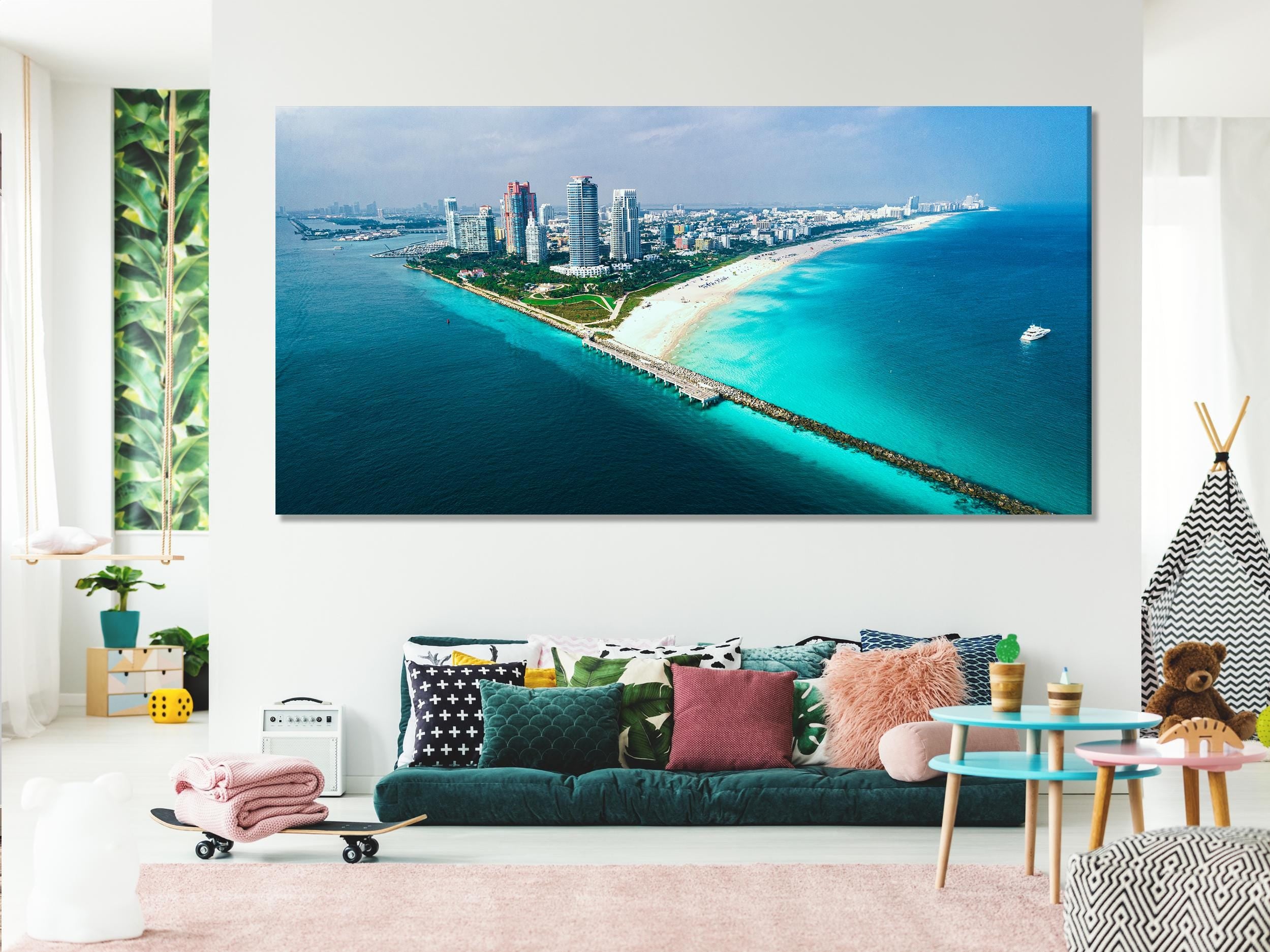 Large Miami South Beach Canvas Print, Aerial Florida Coastline Wall Art, XXL Miami FL Artwork, Stunning Miami Beach Canvas for Modern Decor