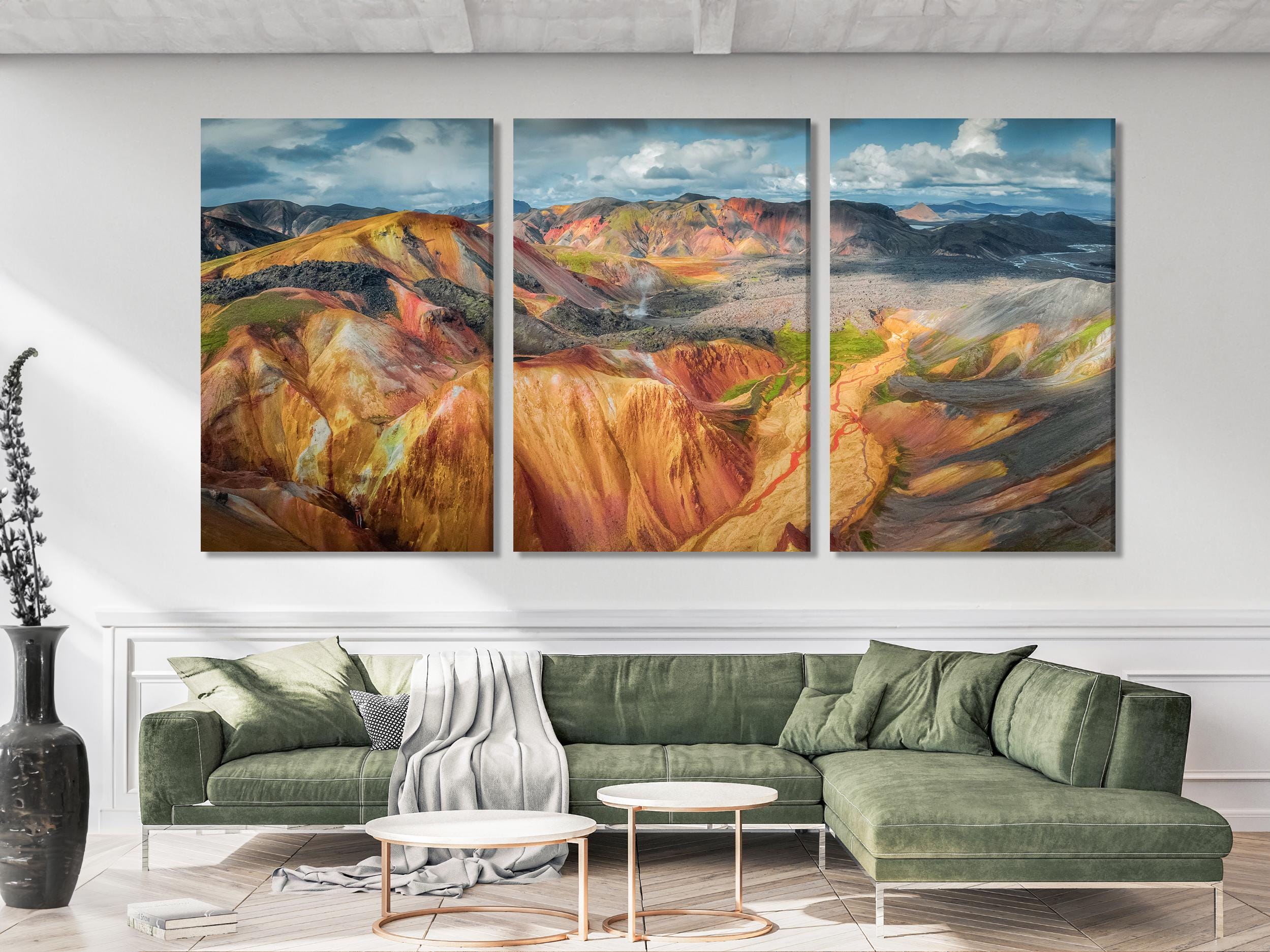 Landmannalaugar Iceland Canvas Print Vibrant Mountain Landscape Wall Art Large Volcanic Highlands Decor Colorful Nature Scene Artwork