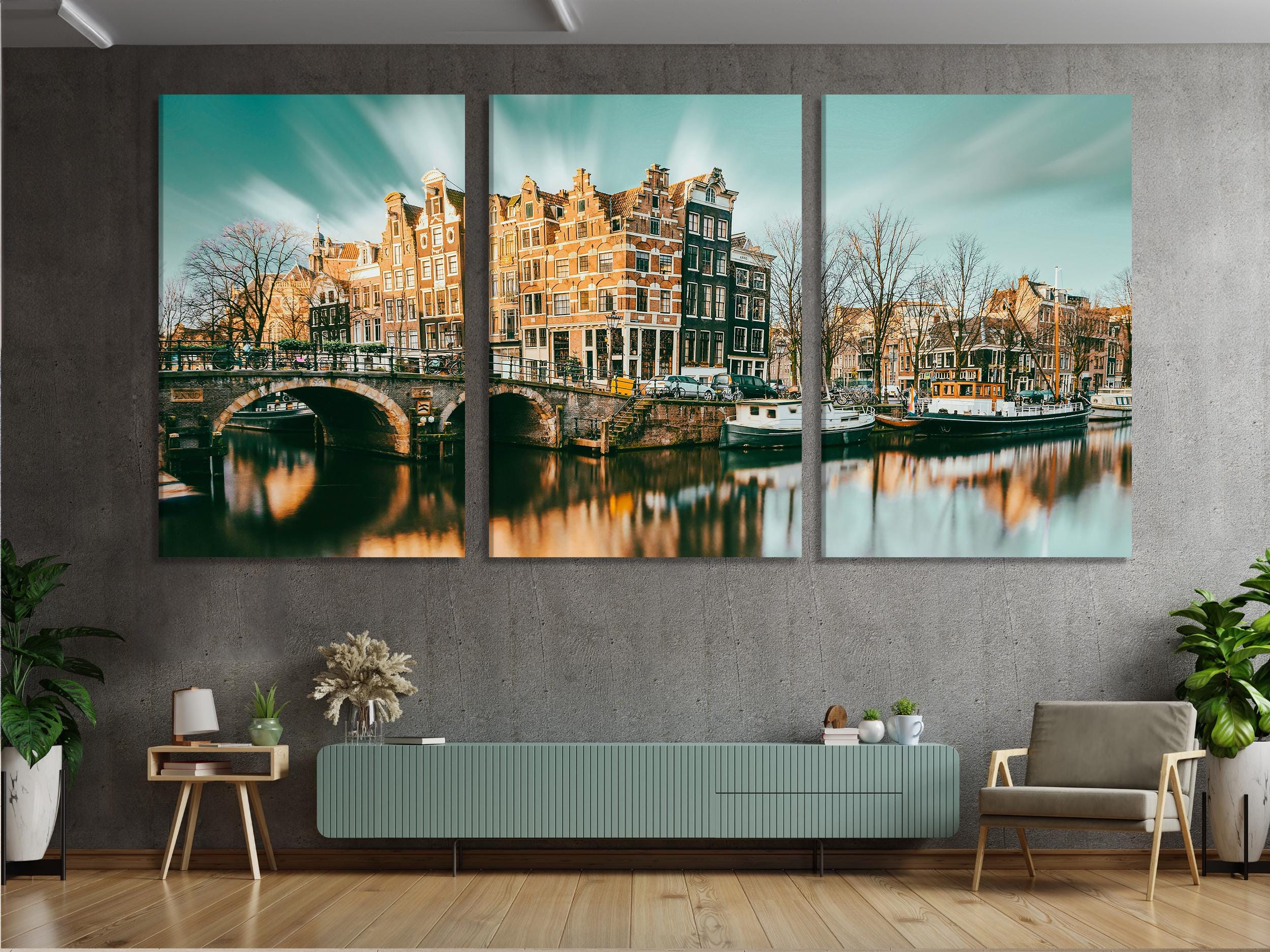 Amsterdam Canal Canvas Print, Large Cityscape Wall Art, Charming Dutch Architecture Artwork, Modern Urban Art Print, Scenic Wall Decor
