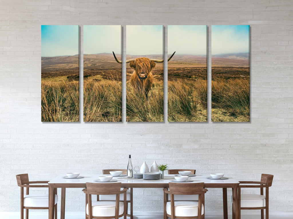 Hooglandervee wanddecoratie - Rustieke boerderijdecoratie, harige koe, extra groot canvas, landelijke huisdecoratie, boerderijdecoratie, koeienwanddecoratie