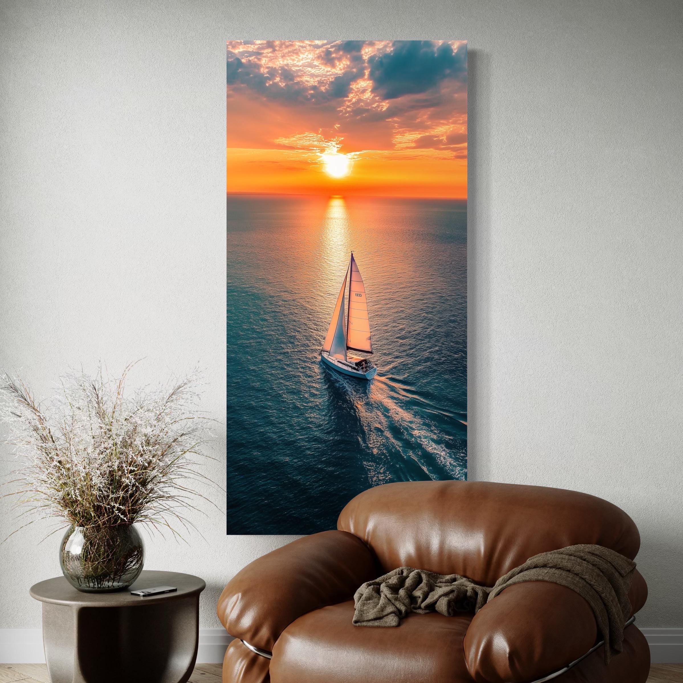 Sailboat Wall Art - Ocean Sunset Canvas Print, Nautical Wall Art, Sailing Prints, Sailboat Sunrise Artwork, Seascape Sailboat Art, Yacht Art